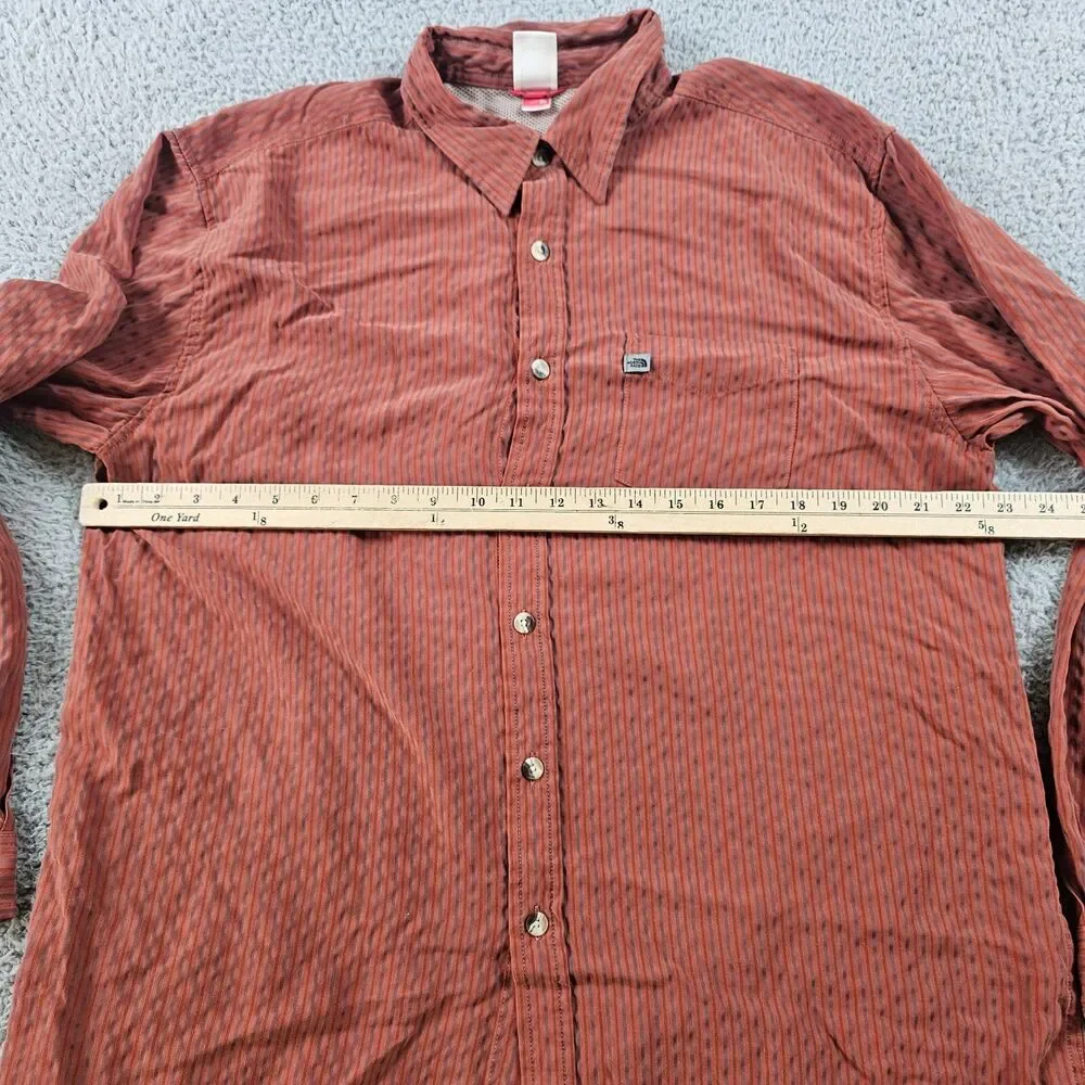 North Face Shirt Mens Large Burnt Orange Striped Long Sleeve Outdoor Hike Casual